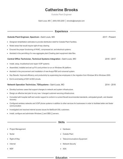 Outside Plant Engineer Resume
