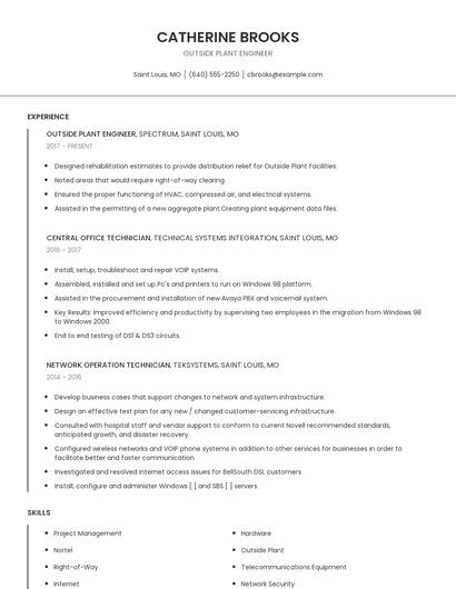 Outside Plant Engineer Resume