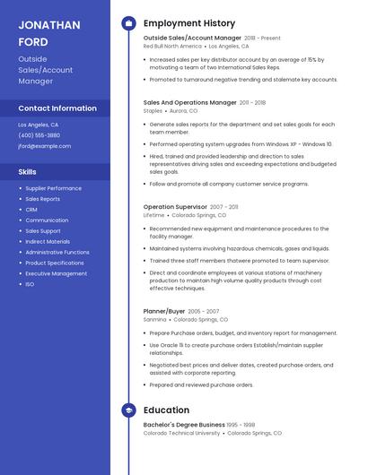 Outside Sales/Account Manager Resume