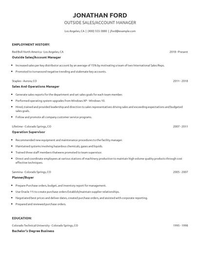 Outside Sales/Account Manager Resume