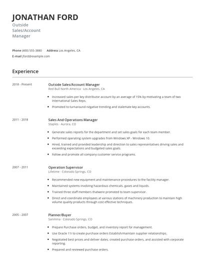 Outside Sales/Account Manager Resume