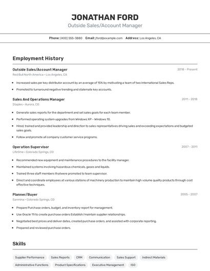 Outside Sales/Account Manager Resume