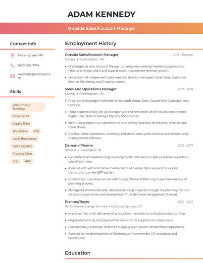 Outside Sales/Account Manager Resume