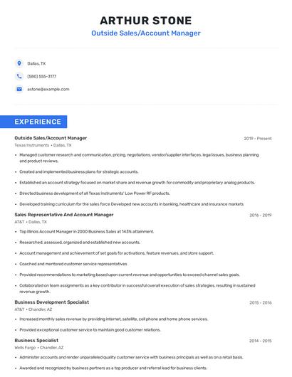 Outside Sales/Account Manager Resume