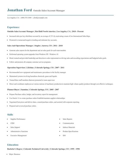 Outside Sales/Account Manager Resume
