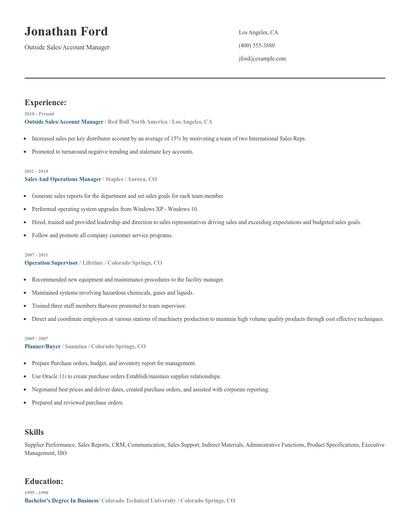 Outside Sales/Account Manager Resume