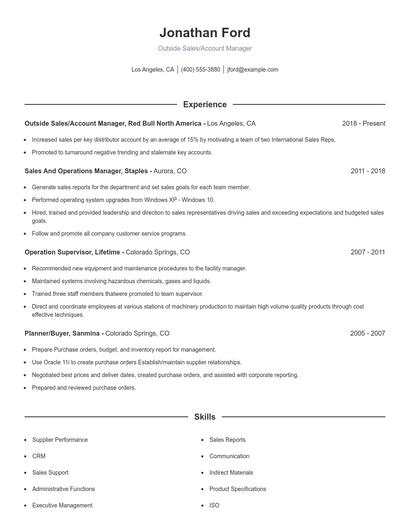 Outside Sales/Account Manager Resume