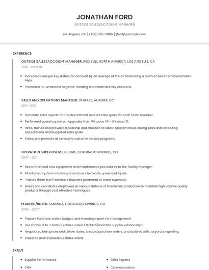 Outside Sales/Account Manager Resume