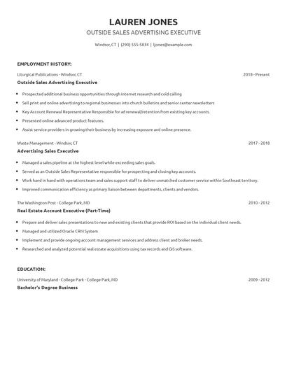 Outside Sales Advertising Executive Resume