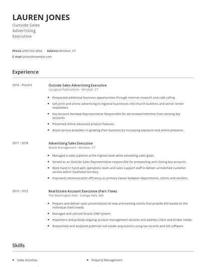 Outside Sales Advertising Executive Resume