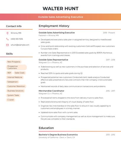 Outside Sales Advertising Executive Resume