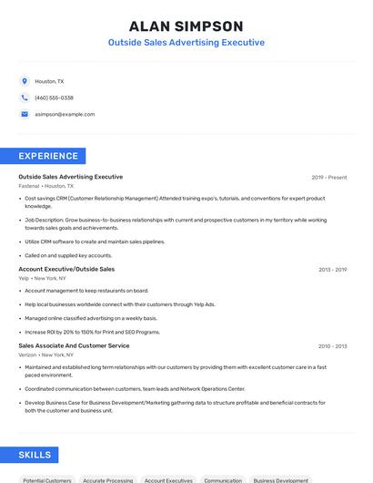 Outside Sales Advertising Executive Resume