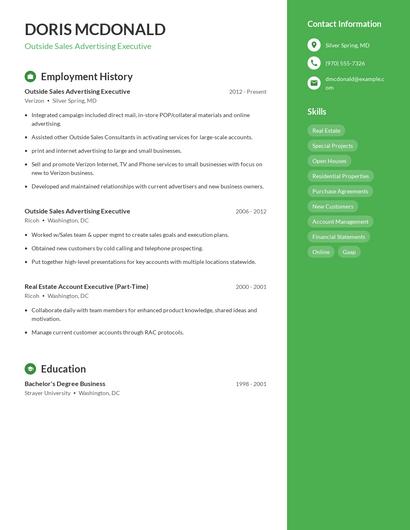Outside Sales Advertising Executive Resume