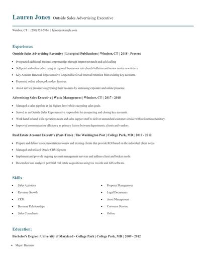 Outside Sales Advertising Executive Resume