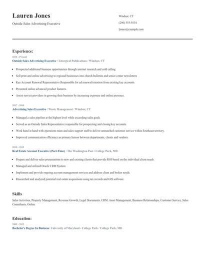 Outside Sales Advertising Executive Resume