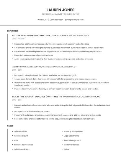 Outside Sales Advertising Executive Resume