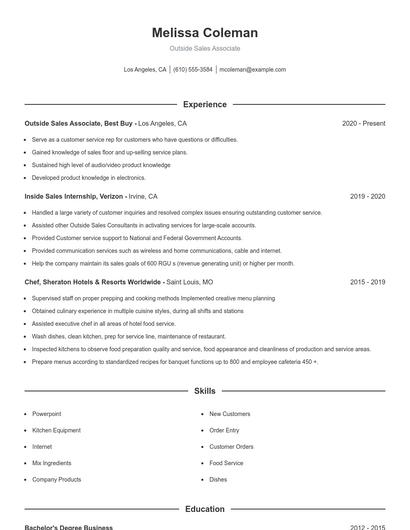 Outside Sales Associate Resume