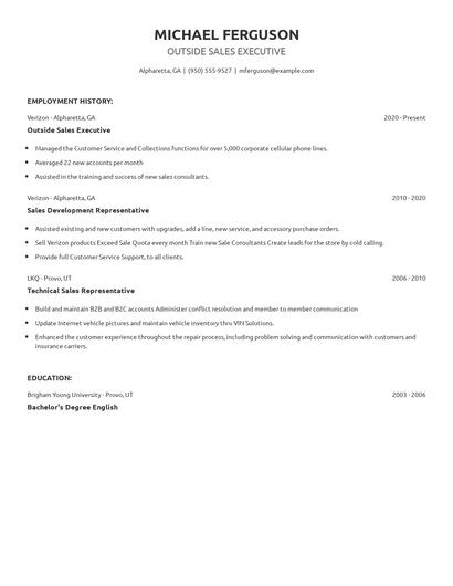 Outside Sales Executive Resume