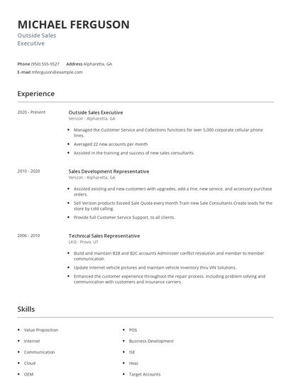 Outside Sales Executive Resume