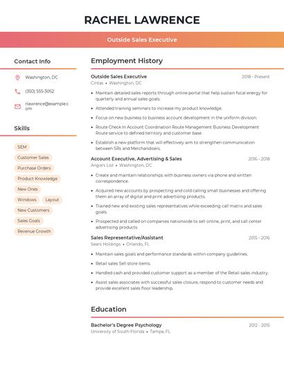 Outside Sales Executive Resume