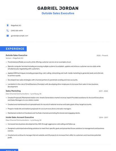 Outside Sales Executive Resume