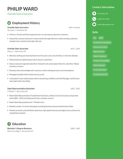 Outside Sales Executive Resume