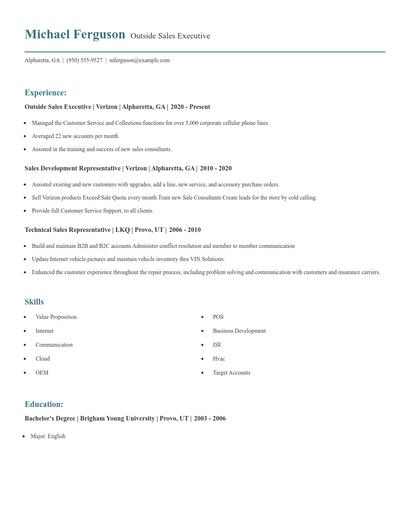Outside Sales Executive Resume
