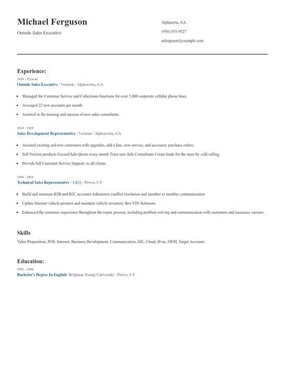Outside Sales Executive Resume