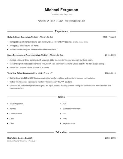 Outside Sales Executive Resume