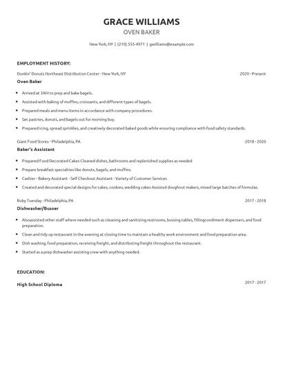 Oven Baker Resume