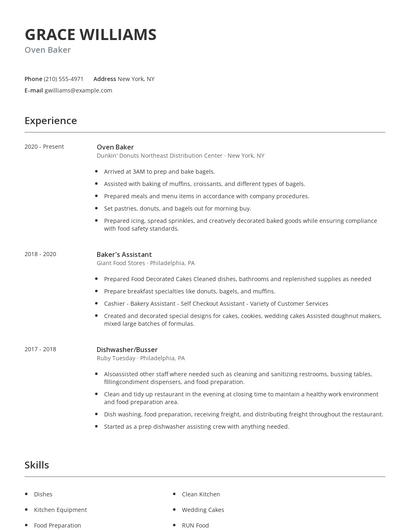 Oven Baker Resume