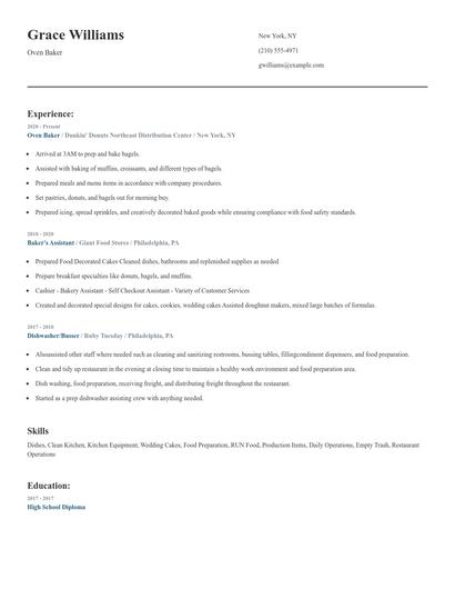 Oven Baker Resume
