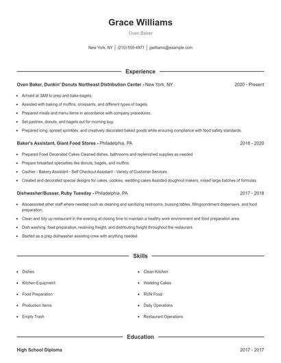 Oven Baker Resume