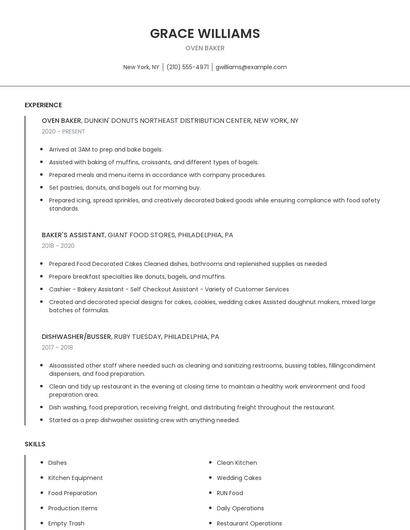 Oven Baker Resume