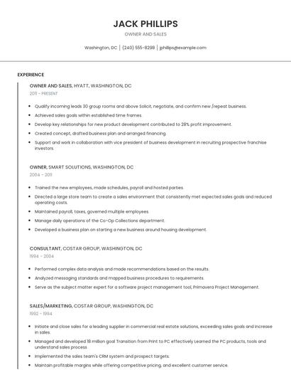 Owner And Sales Resume