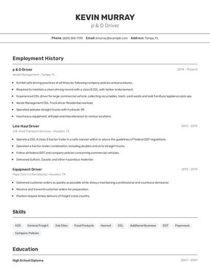 p & D Driver Resume