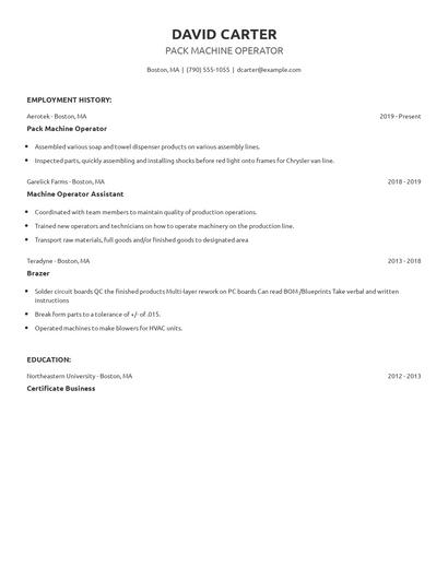 Pack Machine Operator Resume
