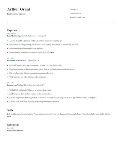 Pack Machine Operator Resume