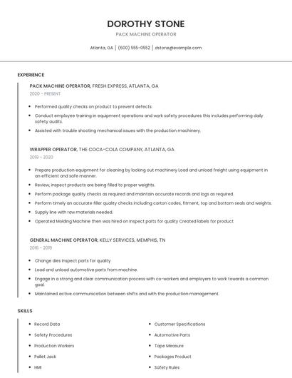 Pack Machine Operator Resume