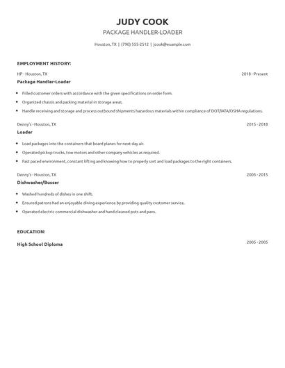 Package Handler-Loader Resume