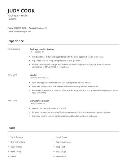 Package Handler-Loader Resume