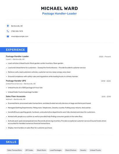 Package Handler-Loader Resume