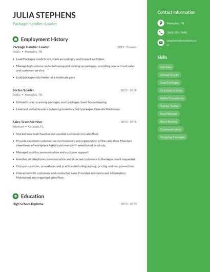 Package Handler-Loader Resume