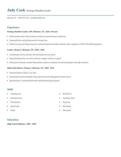 Package Handler-Loader Resume