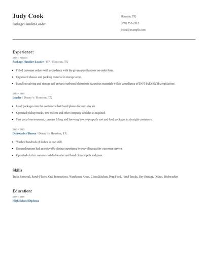 Package Handler-Loader Resume