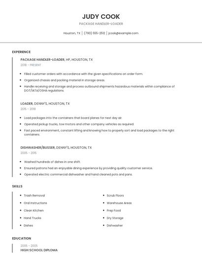 Package Handler-Loader Resume