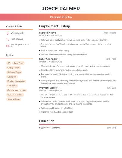 Package Pick Up Resume