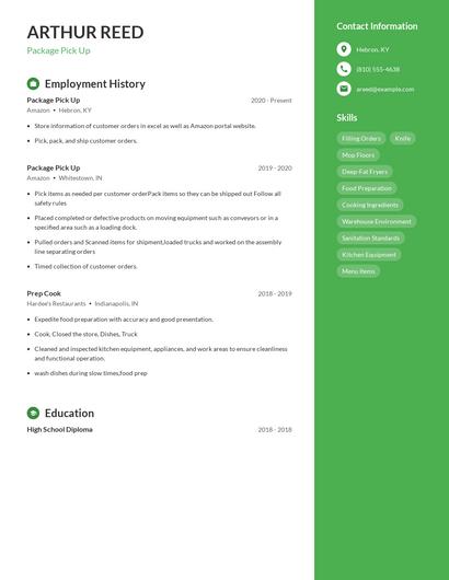 Package Pick Up Resume