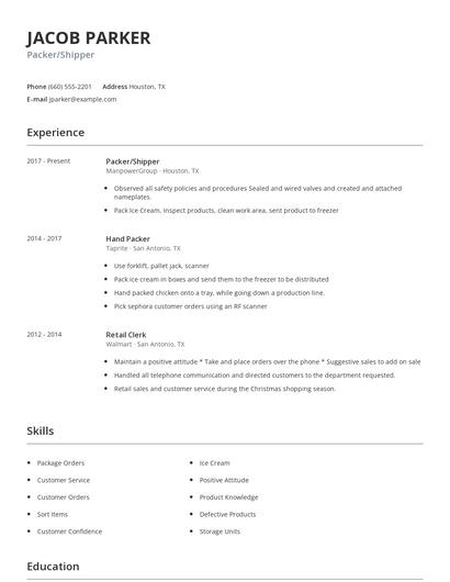 Packer/Shipper Resume