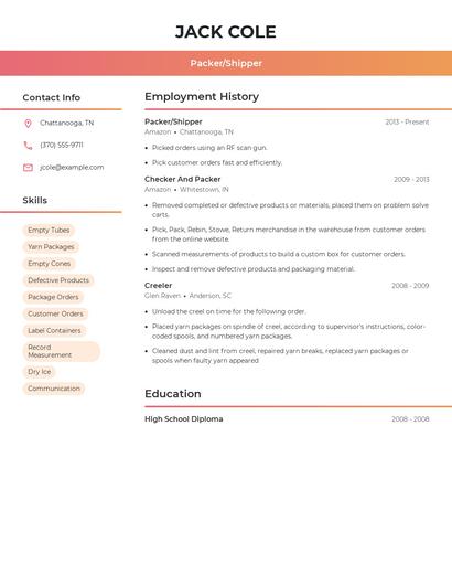 Packer/Shipper Resume